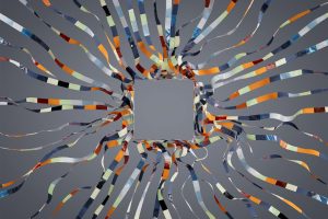 Vivid 3D rendering of dynamic colorful ribbons forming a square in abstract digital art.